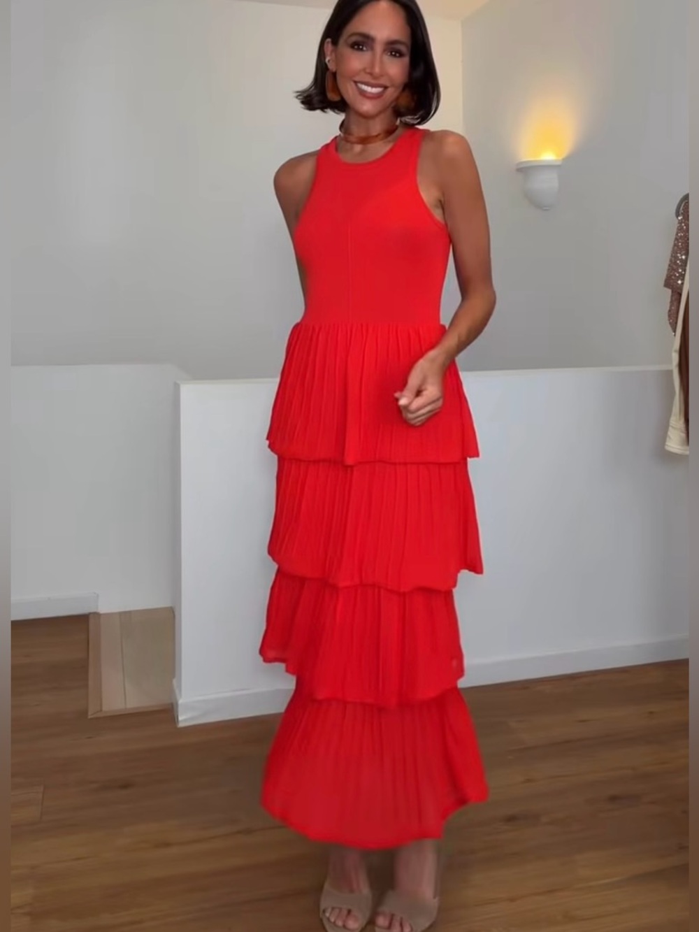 NWT H&M RED BRIGHT RED TIERED FINE-KNIT DRESS VARIOUS SIZES